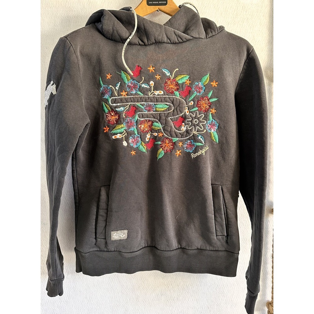 Embroidered Sequined Hoodie Ranch Girl Women’s Small Black Western